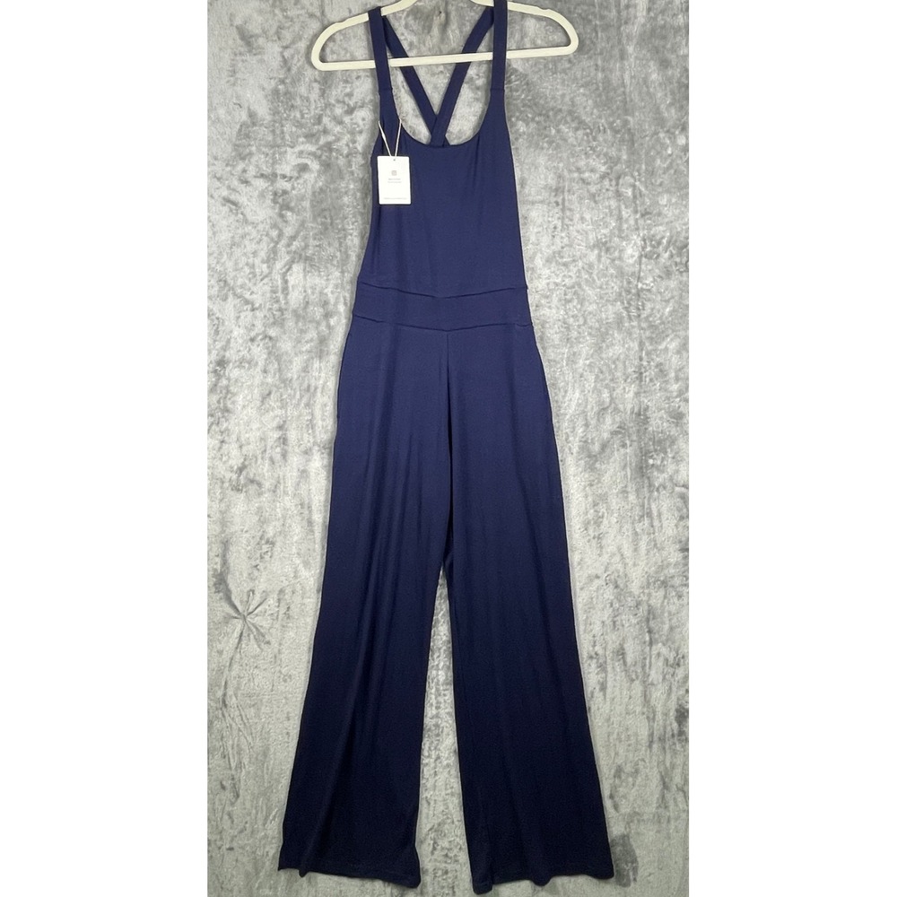 Aria Lattner Jumpsuit Womens Medium Blue Stretch Sleeveless Wide Leg Boho Beachy